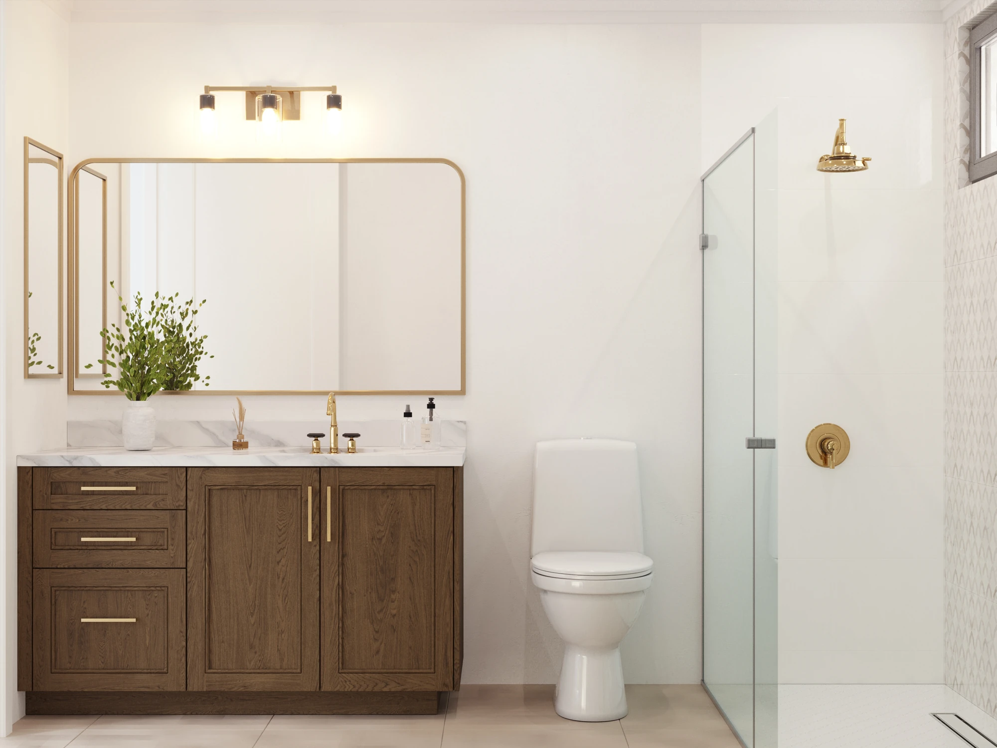 Bathroom Finish Options — finish option 2 with dark wood vanity and pale shower walls