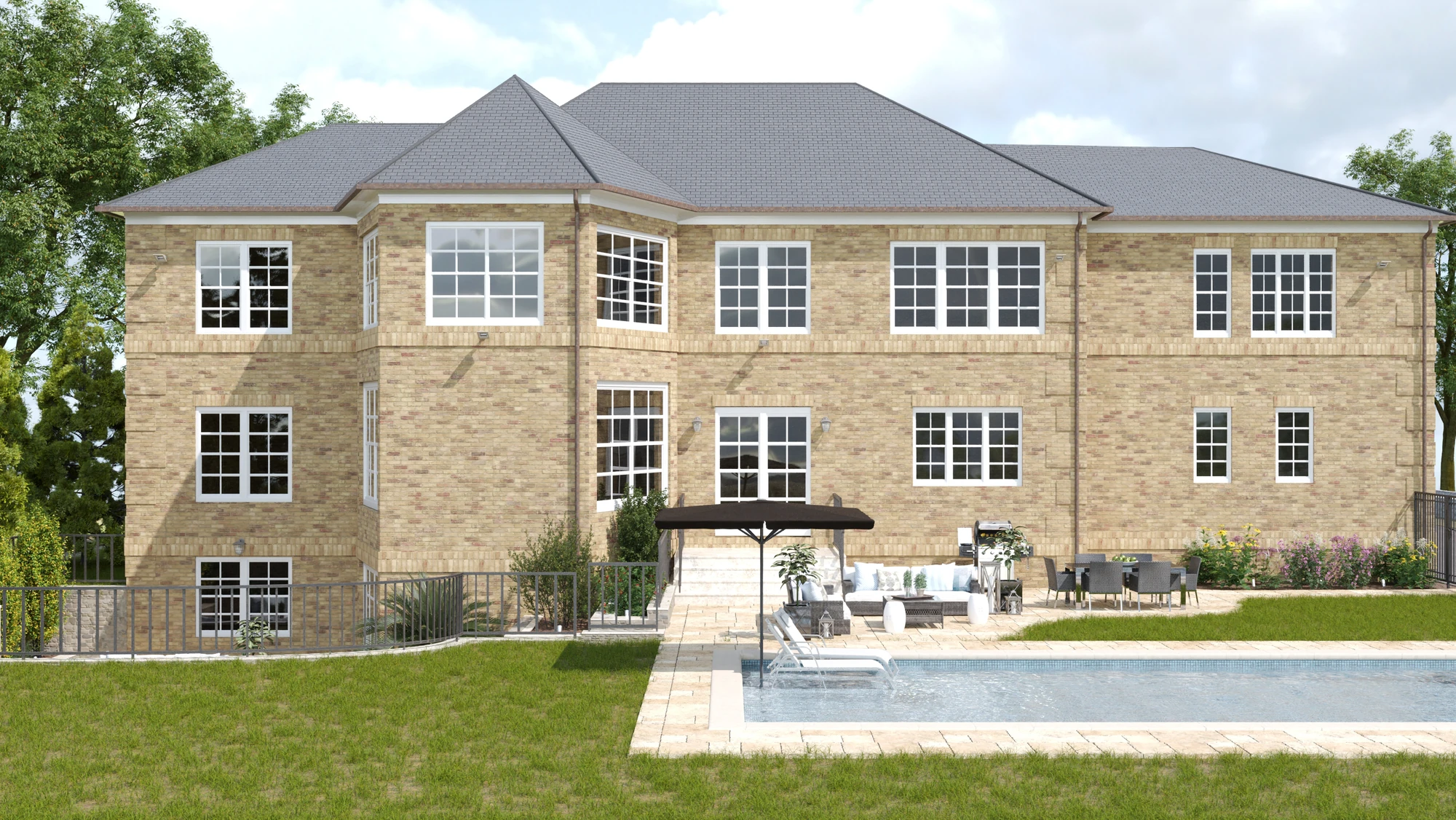 Pool & Terrace Extension — rear facade and rectangular pool terrace in daylight